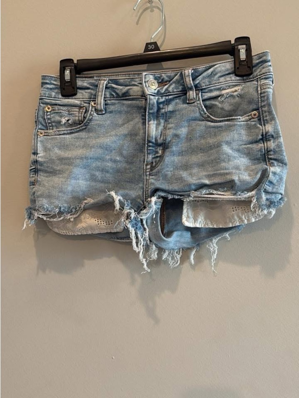 American Eagle Outfitters Light Blue Distressed Denim Jean Shorts